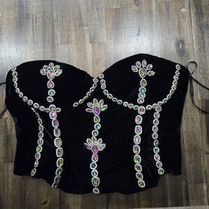 AKIRA Black Velvet Corset Gemstone Embellished Top